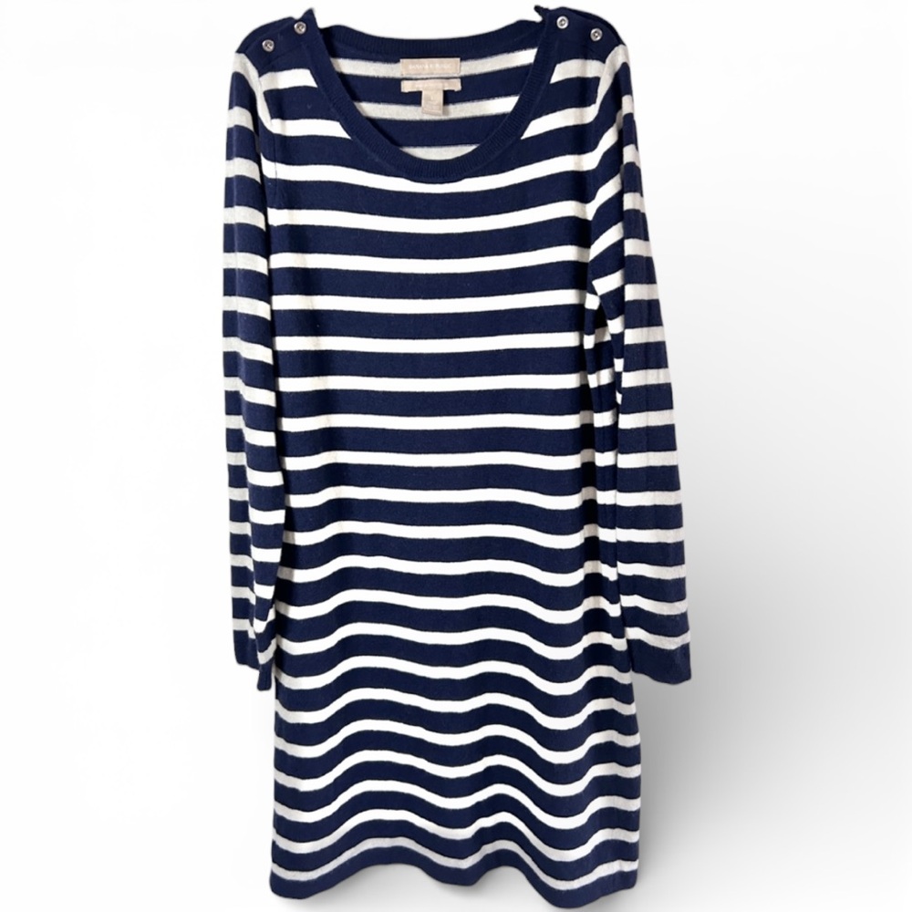 BANANA REPUBLIC Cashmere Breton Stripe Sweater Dress Old Money Parisian Size L